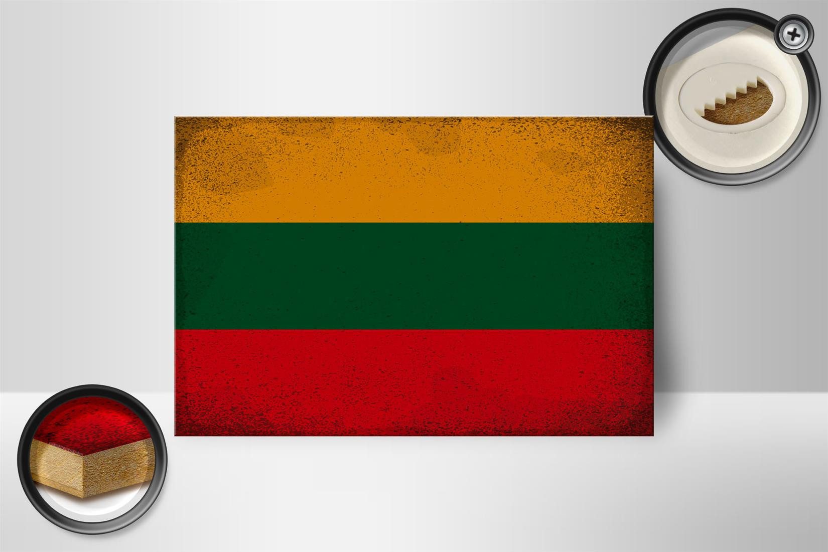 Femer GmbH Holzbild Flagge Litauen 18x12 cm Flag Lithuania Vintage, Flaggen (1 St), Glatte Holzfaserplatte (MDF), vorn beschichtet