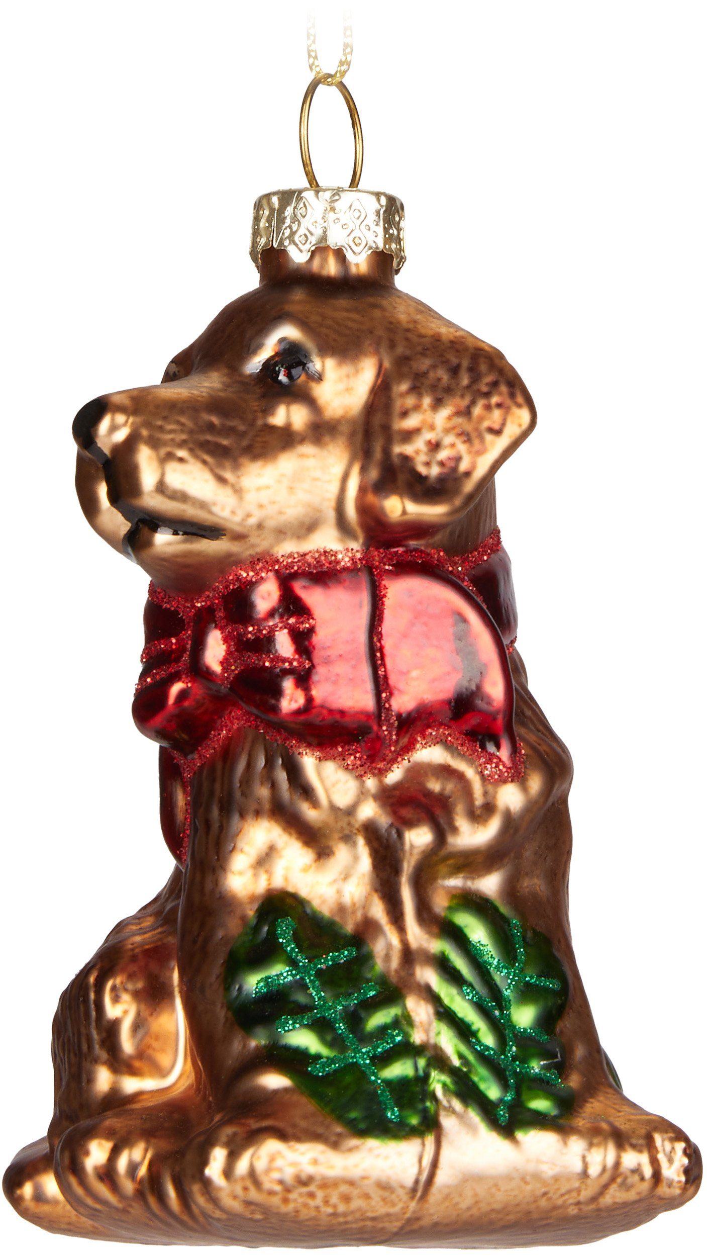 BRUBAKER Christbaumschmuck Labrador - Golden Retriever mit Schleife (1-tlg), Handbemalte Weihnachtskugel Hund aus Glas - Lustige Baumkugel - 9,1 cm