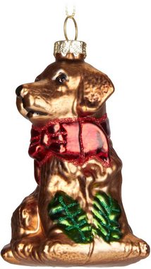 BRUBAKER Christbaumschmuck Labrador - Golden Retriever mit Schleife (1-tlg), Handbemalte Weihnachtskugel Hund aus Glas - Mundgeblasener Christbaumschmuck Goldhund Moderne Deko Anhänger Lustige Baumkugel - 9,1 cm