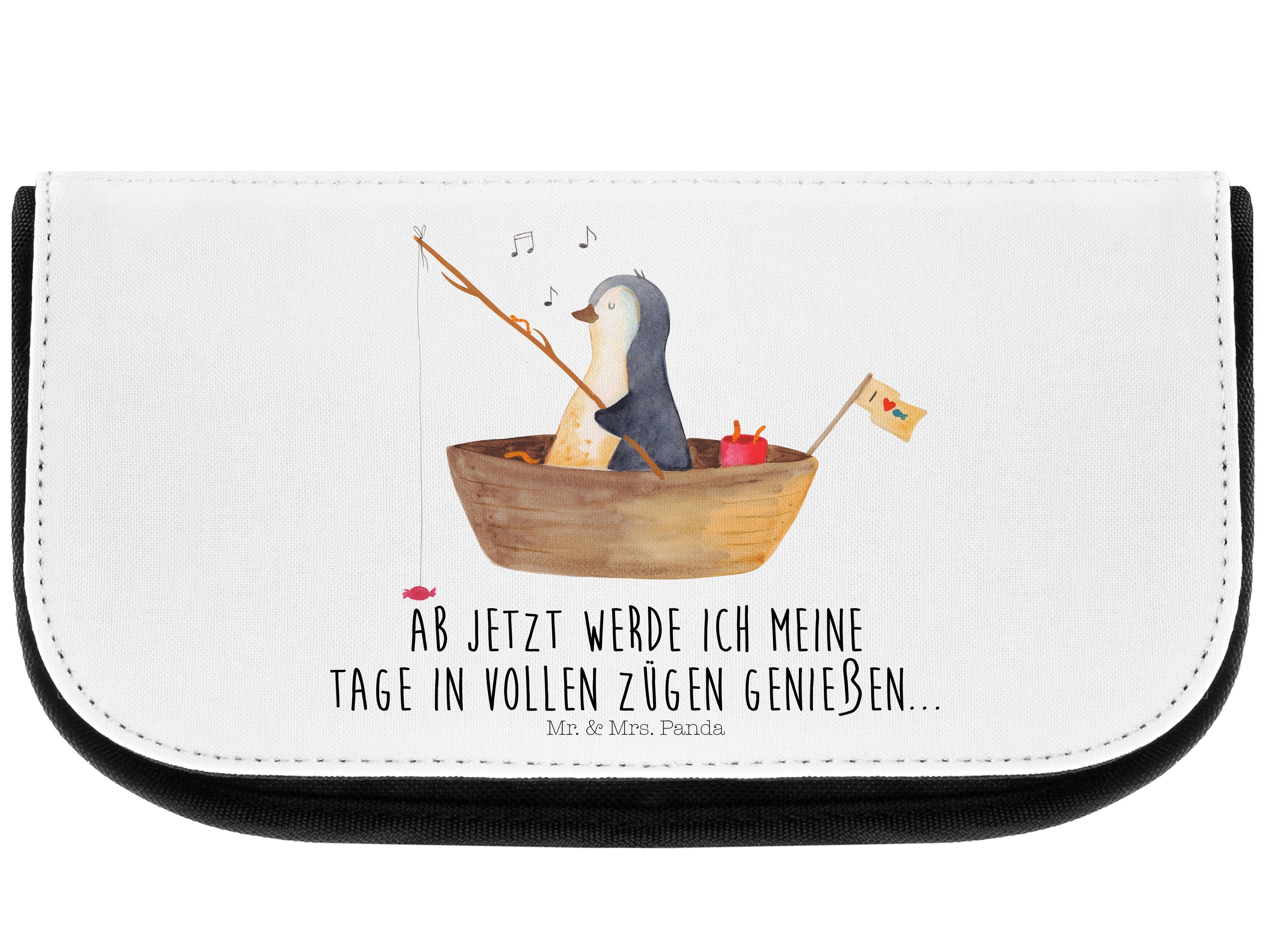 ein kleines reiches Geschenk Mr. & Mrs. Panda Kulturtasche, (1-tlg) Angelboot - Geschenk, Pinguin - Weiß Neuanfang, Geschen Kosmetiktasche