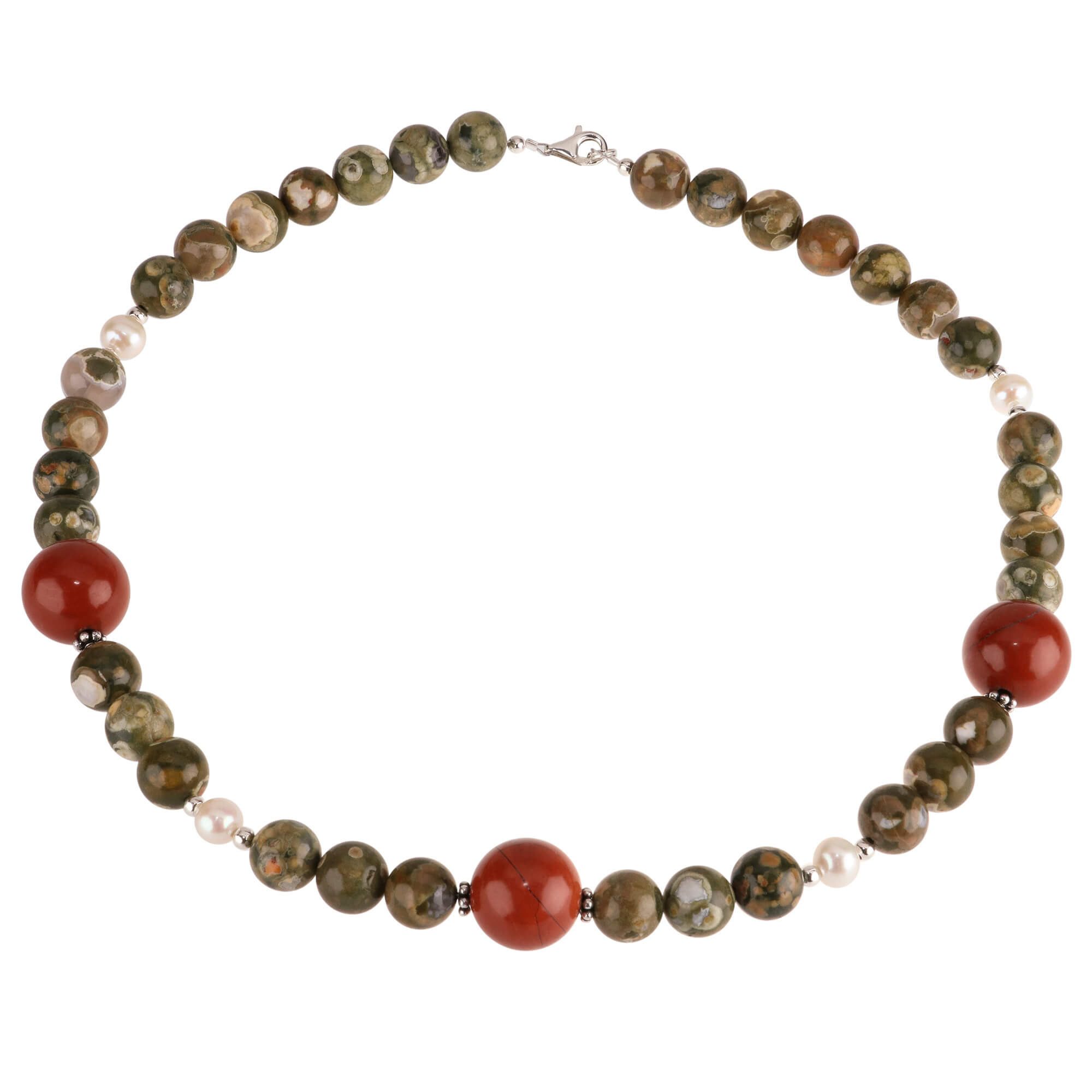 Collier Kette aus Rhyolith, Jaspis & 925 Silber
