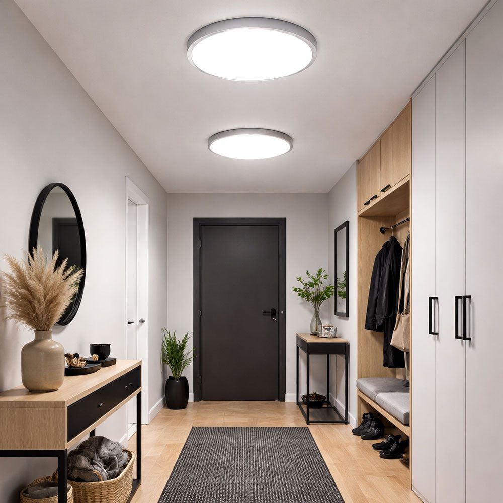 Briloner Leuchten LED Deckenleuchte, LED-Leuchtmittel fest verbaut, Neutralweiß, LED Deckenlampe Büroleuchte Aufbaupanel chrom rund Kunststoff Metall