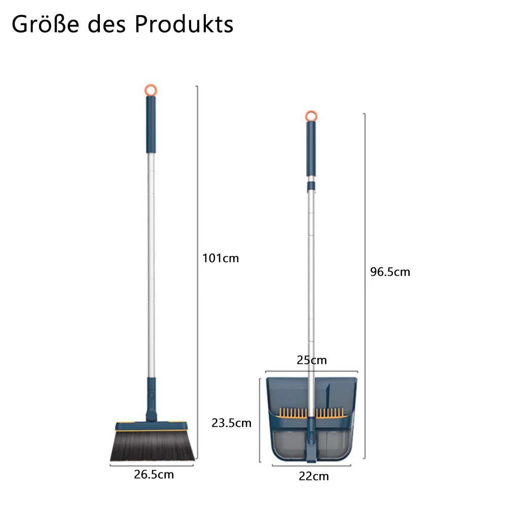 TUWENA Kehrgarnitur 180 Grad Drehbar Kehrmaschine und Kehrschaufel Combo mit Langem Griff
