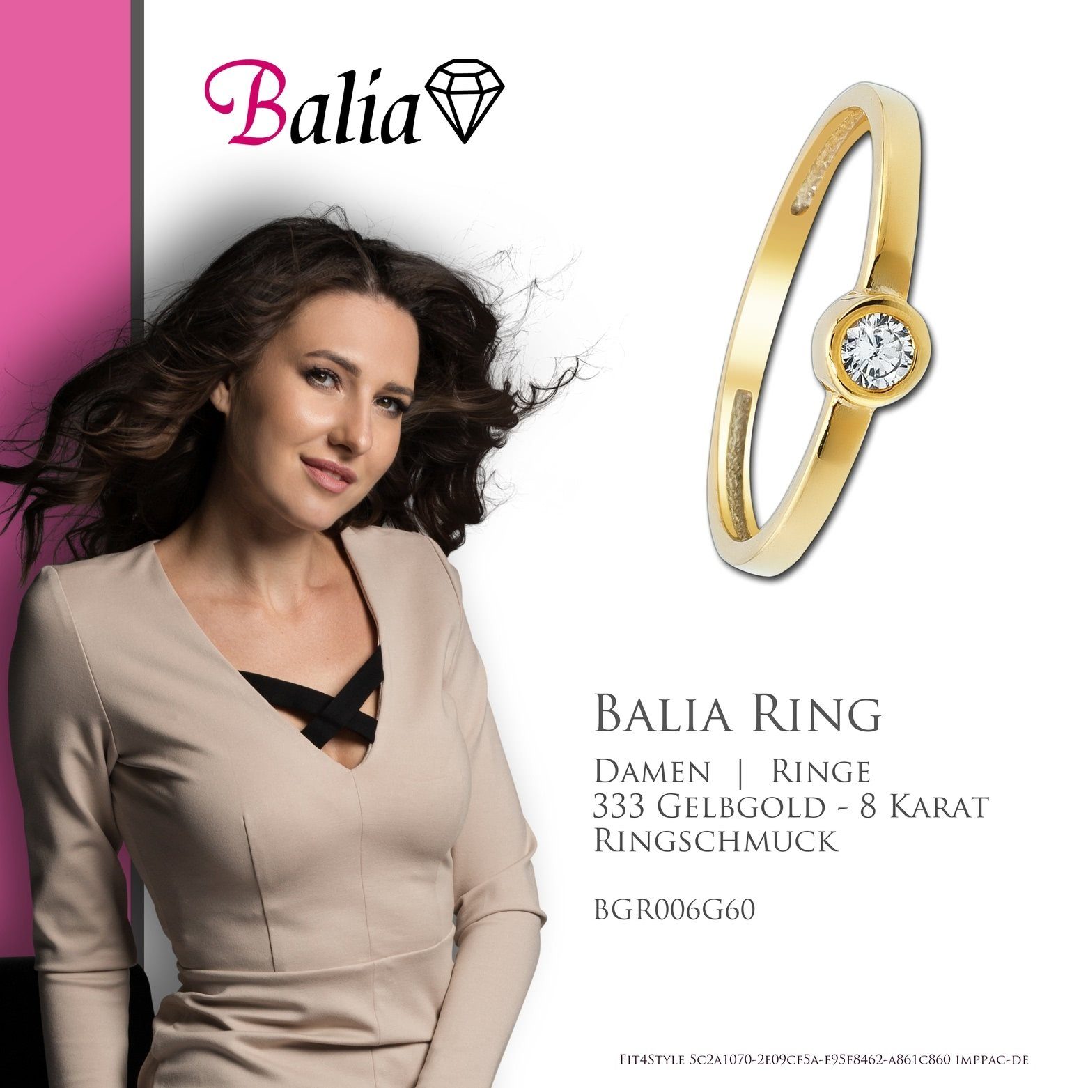 Ring 8Karat 60 aus Damen Farbe: Gold Balia 333, Gr.60 Goldring gold, (19,1), Damen Gelbgold Balia Kristall, Ring weiß (Fingerring),