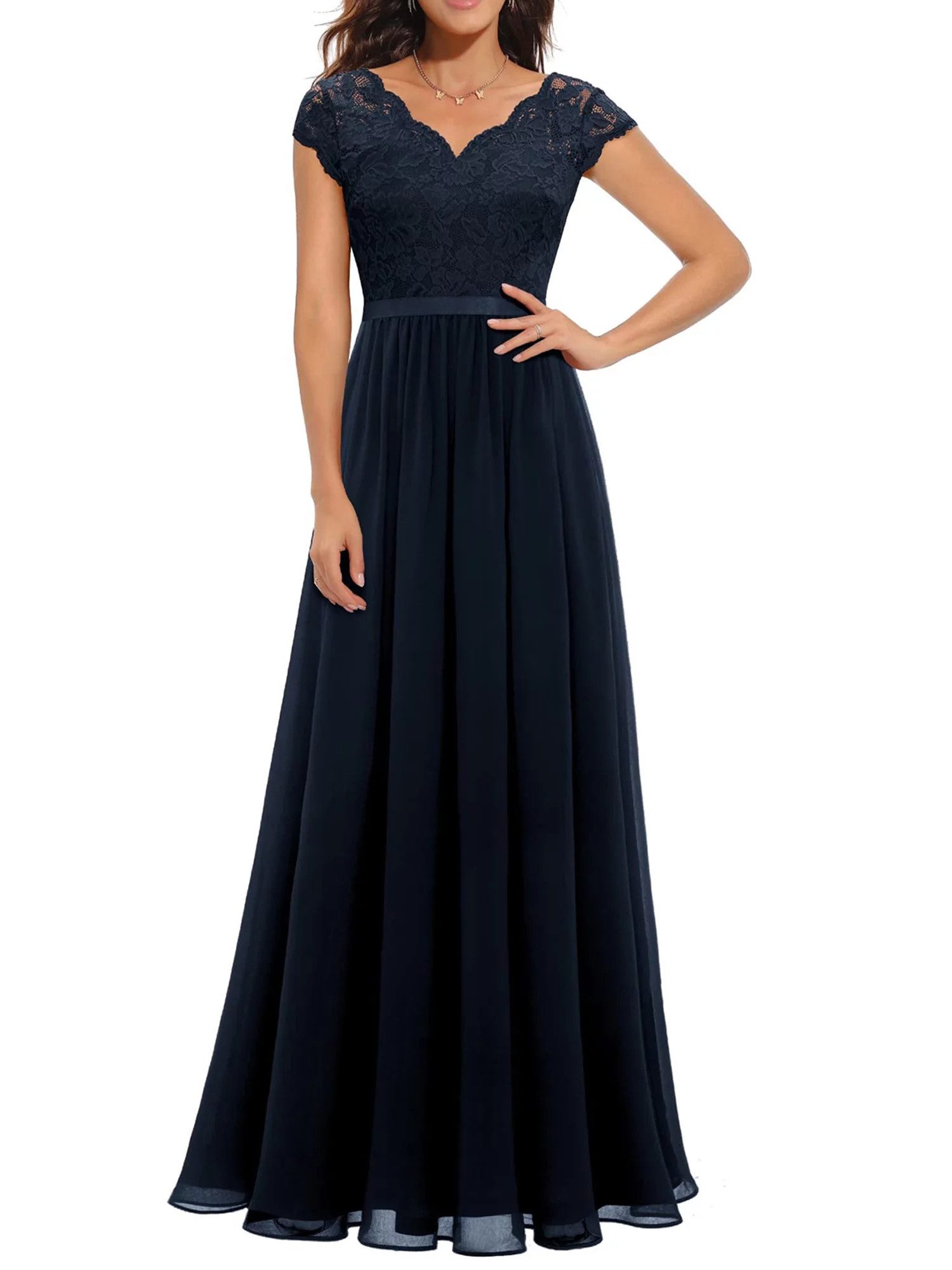 B.X Cocktailkleid Langes Abendkleid für Damen Hochzeitsgastkleid Braut Abschlussball Formelles Damen Maxikleid eleganter floraler Spitze für Brautjungfern