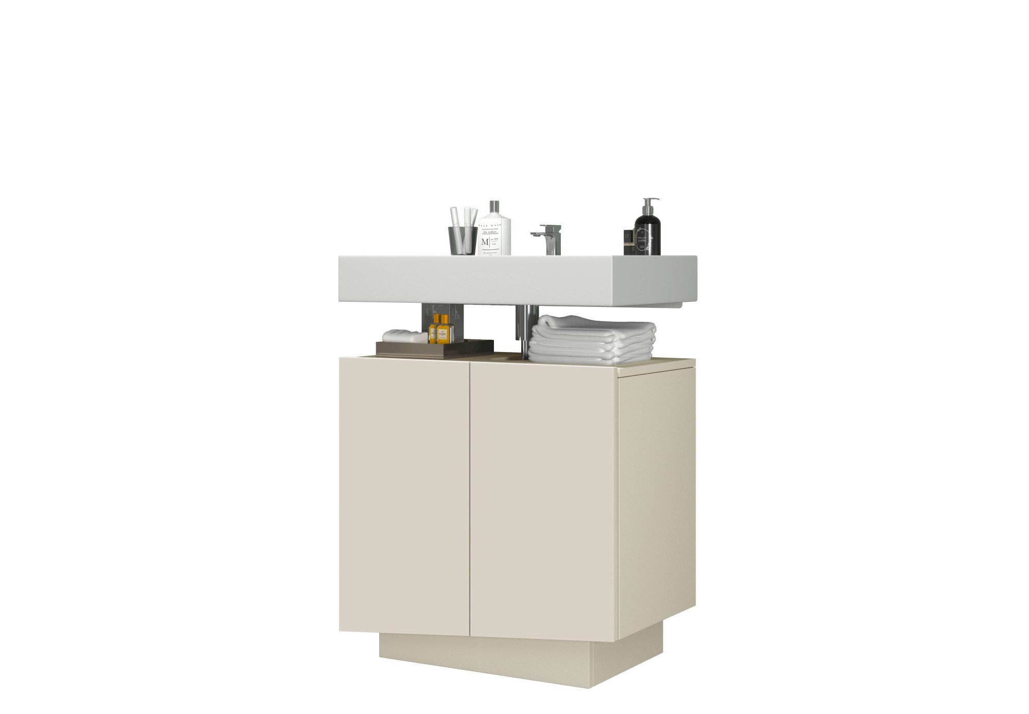 welltime Waschbeckenunterschrank Vela,Breite 60cm, 2 Türen, 2 Fächer, mit Siphonausschnitt (1-St) Waschbeckenunterschrank,Waschtisch,Design mit schrägen Türen