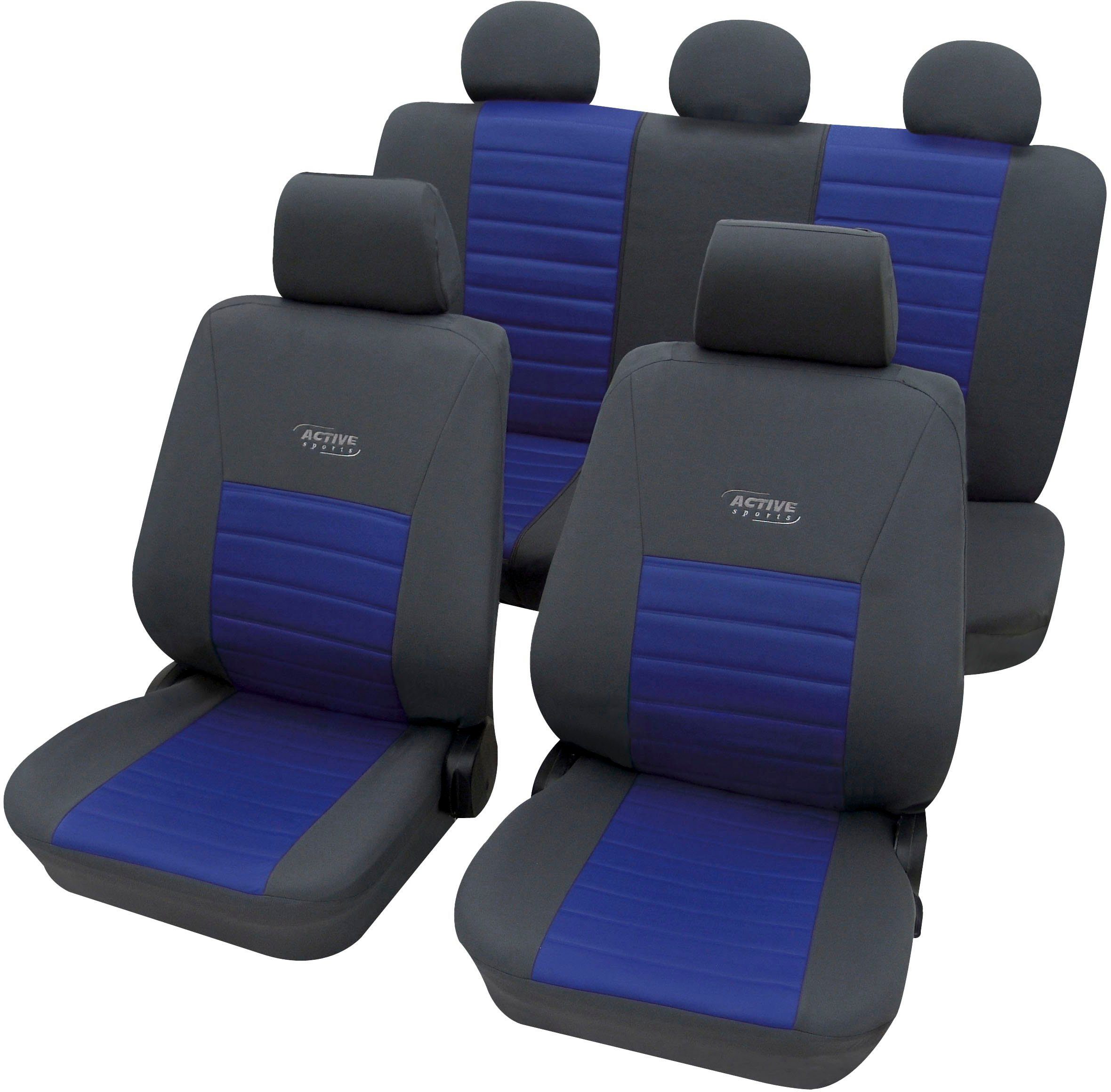 Autositzbezug universelle für SAB 1 Set "Active Geeignet mit/ohne Passform, blau Sports" Vario 11-tlg Fahrzeuge Seitenairbag, Petex