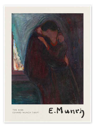 Posterlounge Poster Edvard Munch, The Kiss, Wohnzimmer Malerei