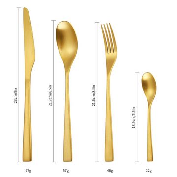 KingLux Besteck-Set 24 teilig Edelstahl Besteckset Matt Gold Essbesteck Set (24-tlg), 6 Personen, Edelstahl