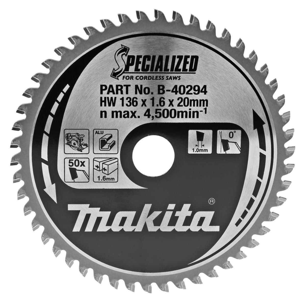 Thumbnail - Makita Akku-Multifunktionswerkzeug HM-Kreissägeblatt Spezial TCT TCT 136 x 20 mm 50 Zähne Alu, Produkt, Makita, Makita W...