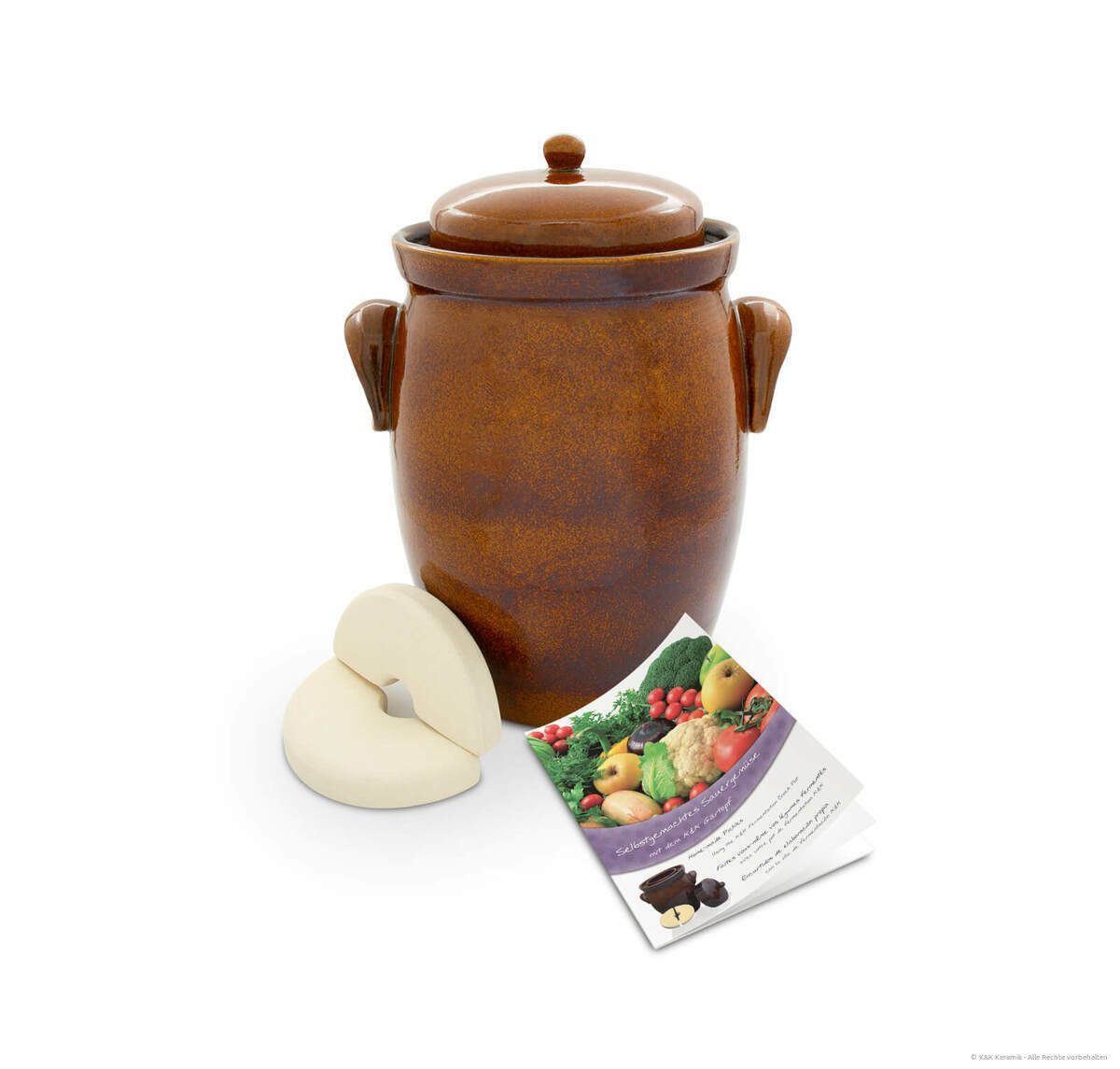 KERAZO Fermentationsglas KERAZO 10L Gärtopf Sauerkrauttopf Gurkentopf Rumtopf inkl Deckel+Stein, Keramik, Mit Wasserrinne, robuste Keramik, lebensmittelecht, für Sauerkraut