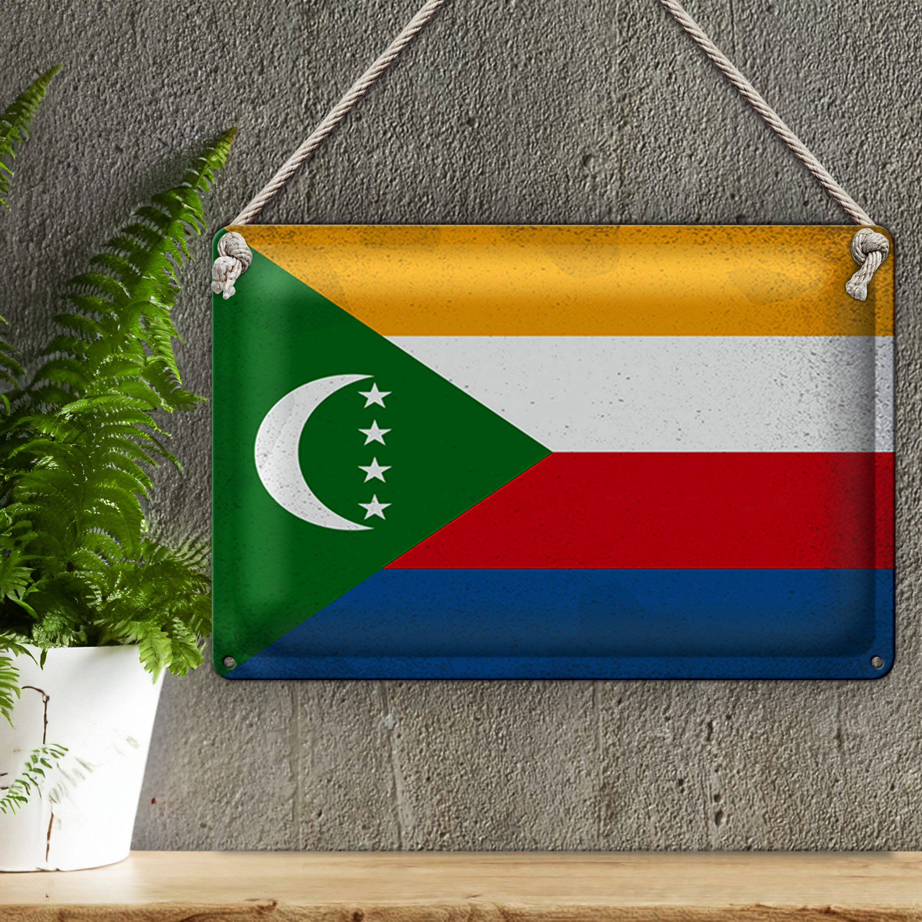 Roomando Metallschild Blechschild Flagge Komoren 30x20cm Flag Comoros Vintage