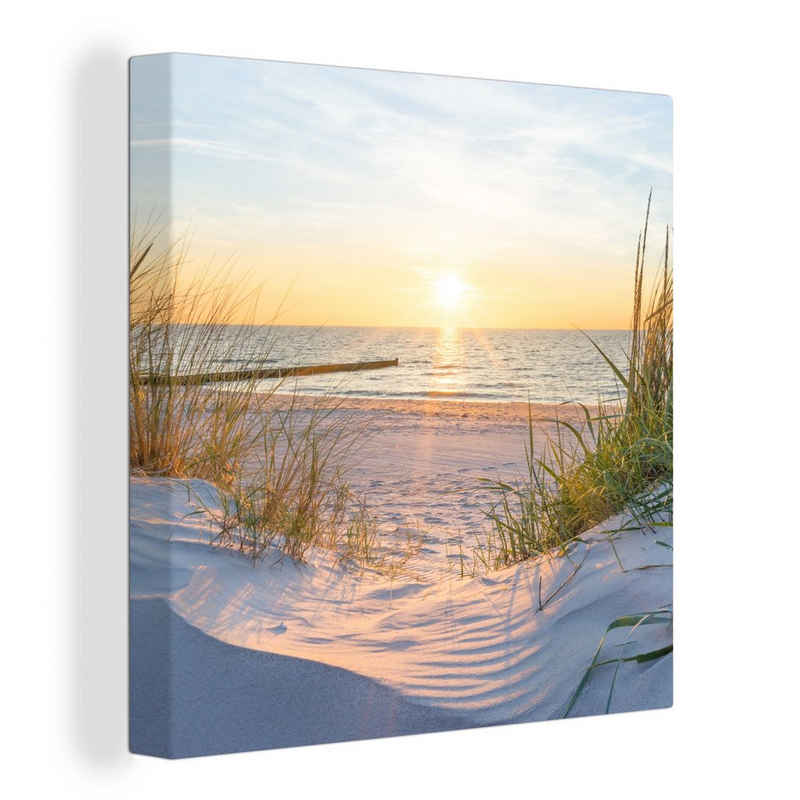 OneMillionCanvasses® Leinwandbild Strand - Sonne - Düne - Gras - Sand - Horizont, (1 St), Leinwand Bilder für Wohnzimmer Schlafzimmer