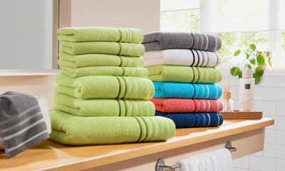 my home Handtuch Set Niki, Walkfrottee, (Set, 7-tlg), Handtuchset mit mehrfarbigen Streifenbordüren, aus 100% Baumwolle