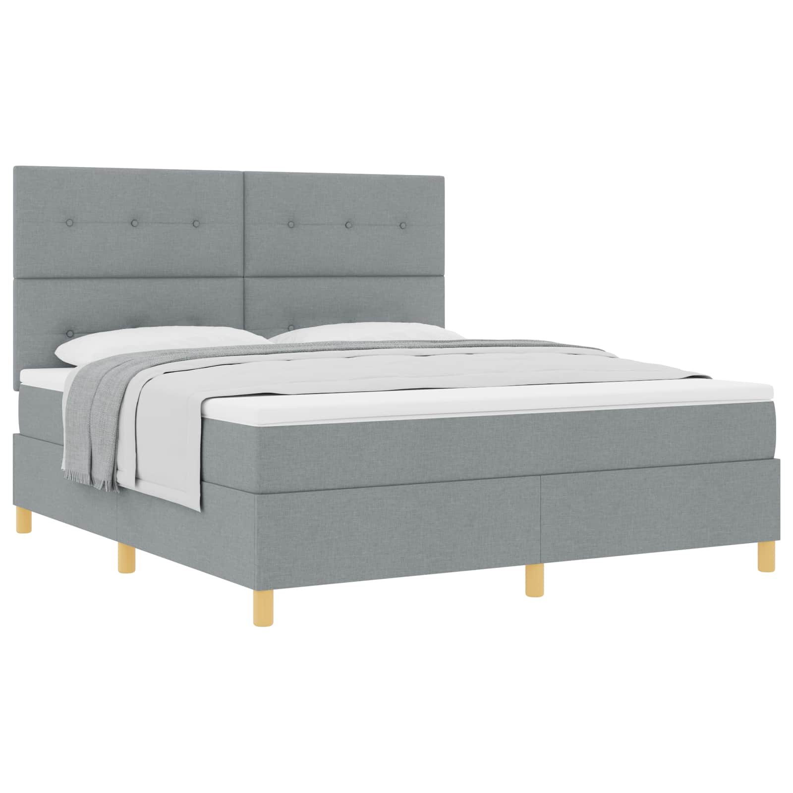 Bett Boxspringbett mit Kopfteil Hellgrau 180 x 200 cm Stoff