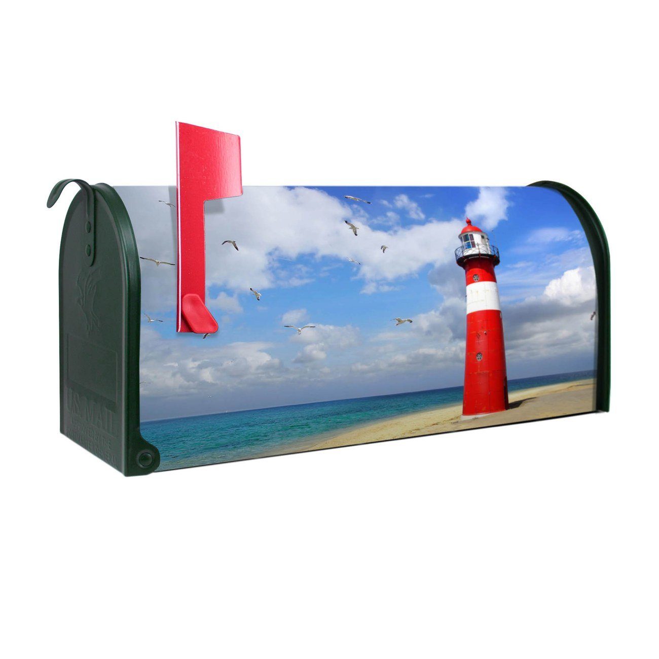 banjado Amerikanischer Briefkasten Mailbox Leuchtturm Westkapelle (Amerikanischer Briefkasten, original aus Mississippi USA), 22 x 17 x 51 cm grün