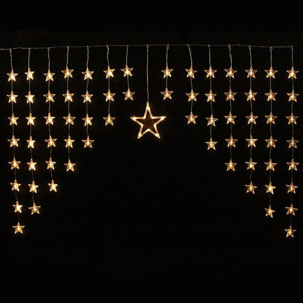 Star-Max LED-Lichtervorhang 35649 LED Lichtervorhang 70 kleine Sterne 1 großer 135x95cm mit Timer