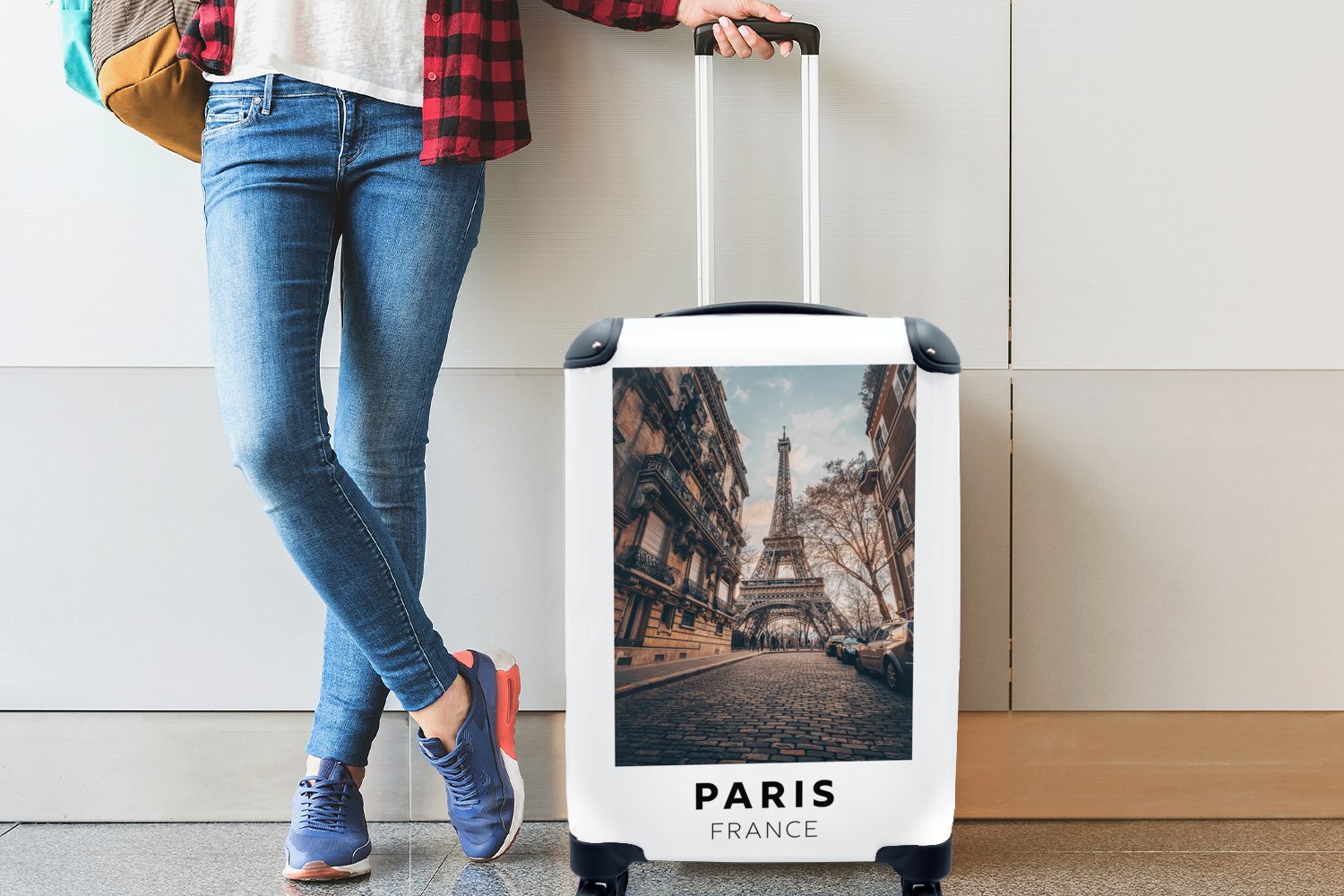 MuchoWow Handgepäckkoffer Rollen, mit 4 für Reisetasche Trolley, Reisekoffer Handgepäck Frankreich Paris - - Eiffelturm, Ferien, rollen
