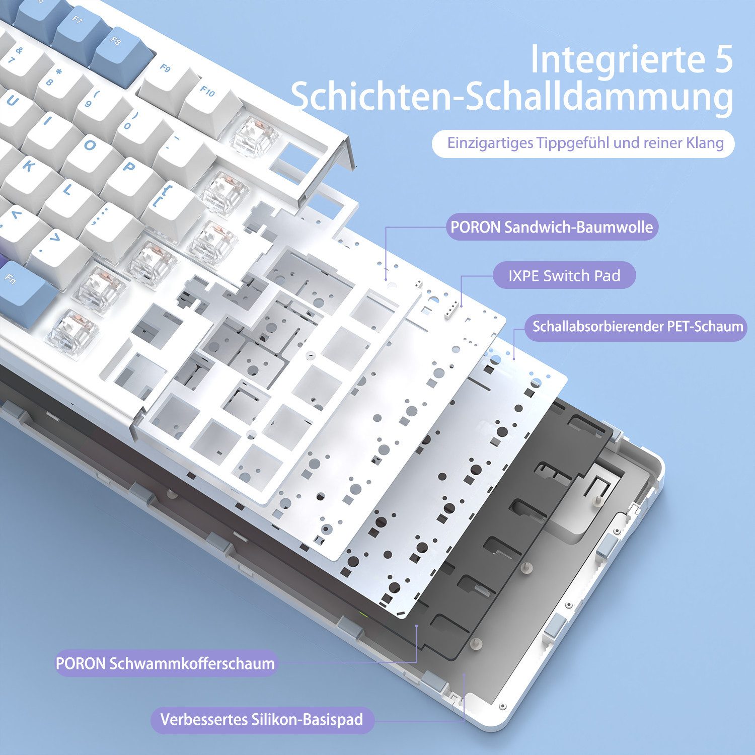 ATTACK SHARK ATTACK SHARK X85 Tri-Mode Gasket Mechanische Tastatur mit Knopf Gaming-Tastatur – Bild 5 von 5