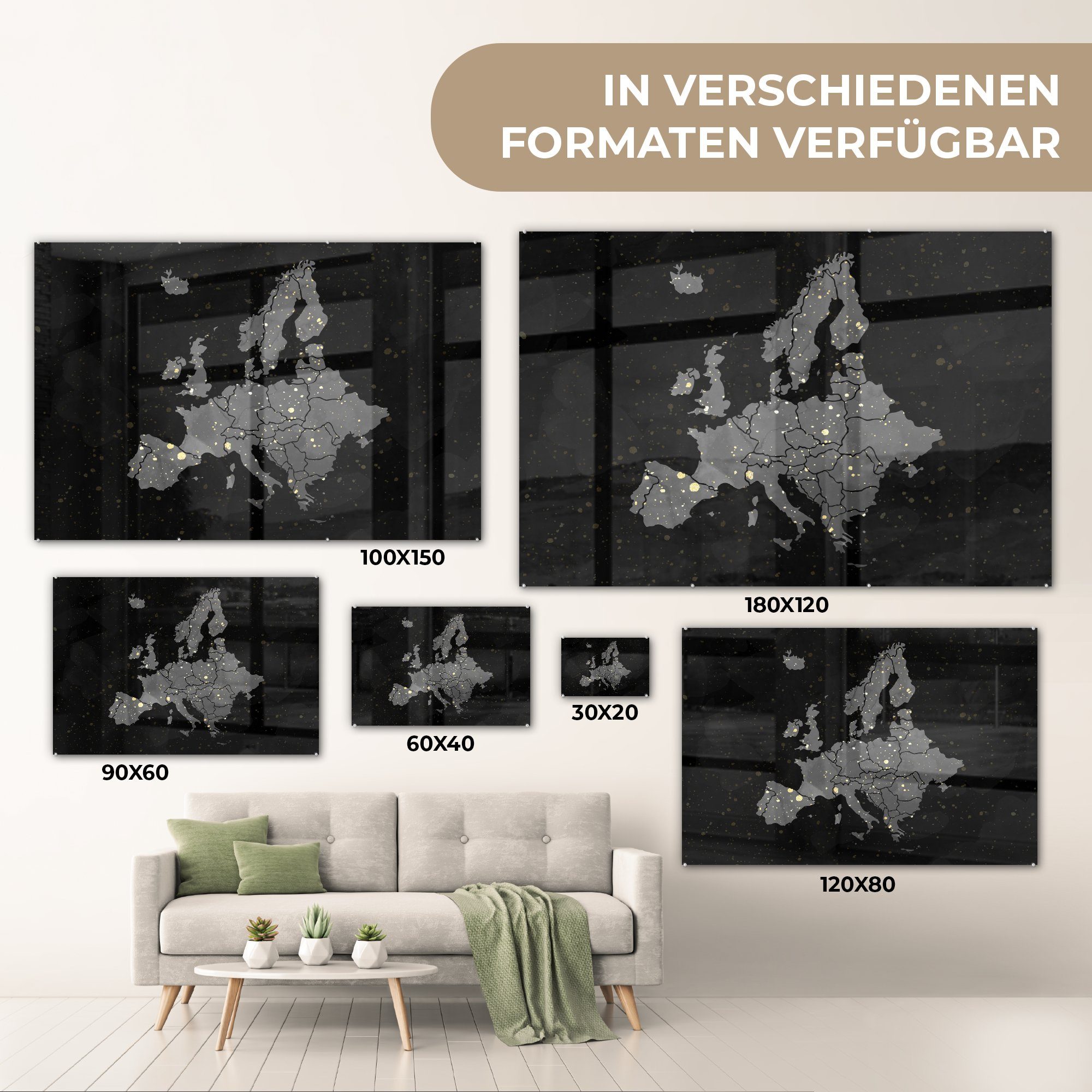 Acrylglasbild Acrylglasbilder - & MuchoWow Wohnzimmer Farbe, (1 St), Schlafzimmer Karte - Europa