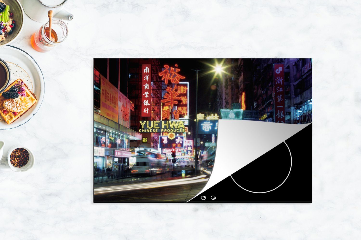 MuchoWow Herdblende-/Abdeckplatte Hongkong - Neon tlg), cm, 81x52 (1 Urban, küche, Induktionskochfeld für die Vinyl, Schutz - Ceranfeldabdeckung