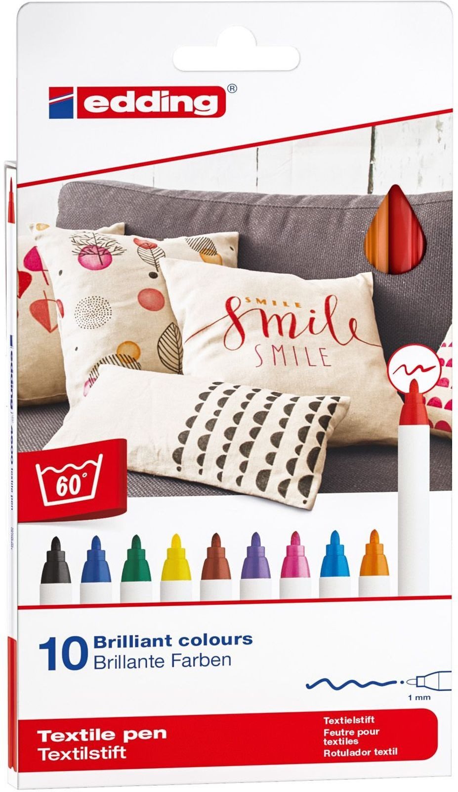 edding Filzstift Textilpen edding 4600 Rundspitze 1mm basic VE=10 Farben