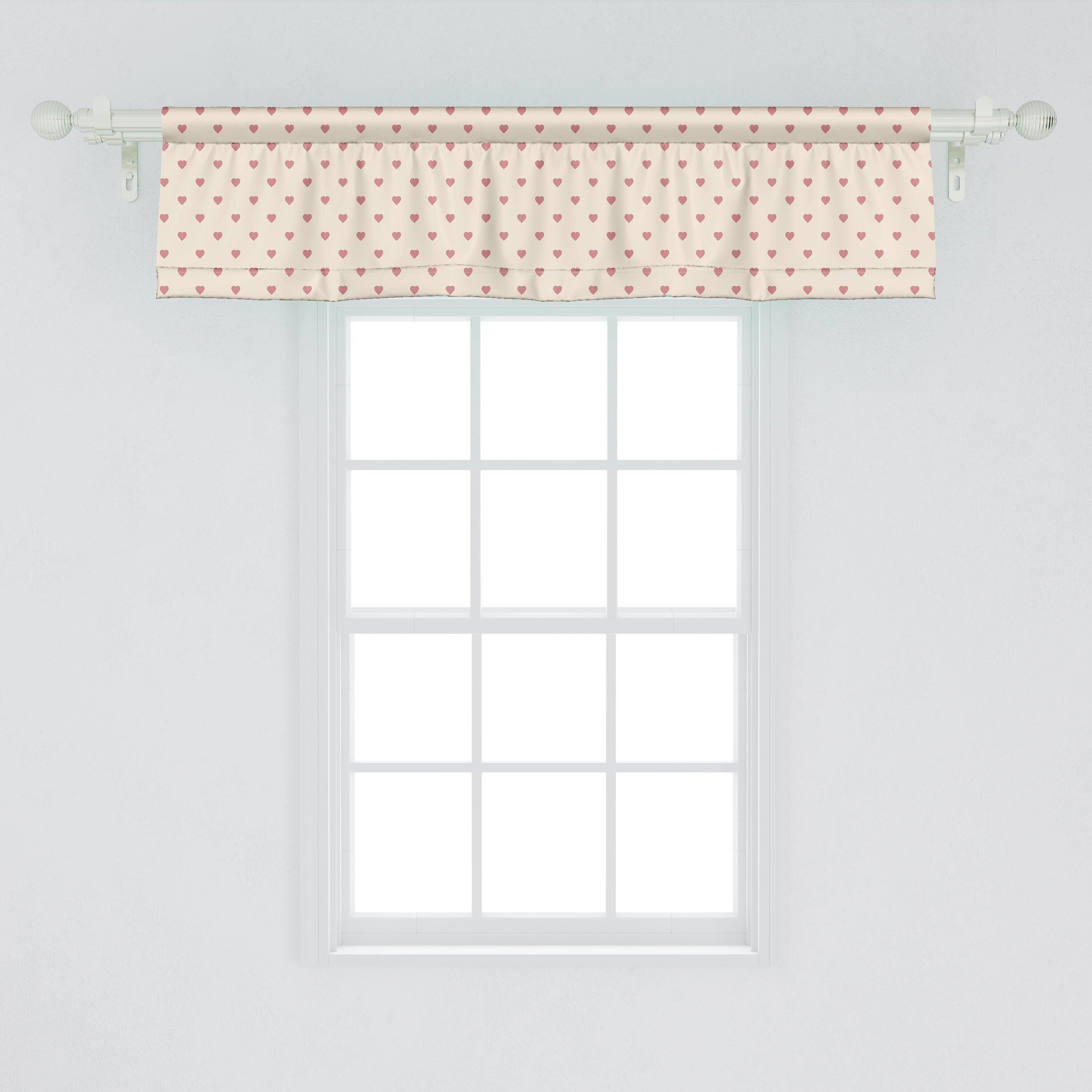 Scheibengardine Vorhang Volant für Küche Minimal Microfaser, Dekor mit Herz-Kunst Abakuhaus, naturfarben Stangentasche, Schlafzimmer