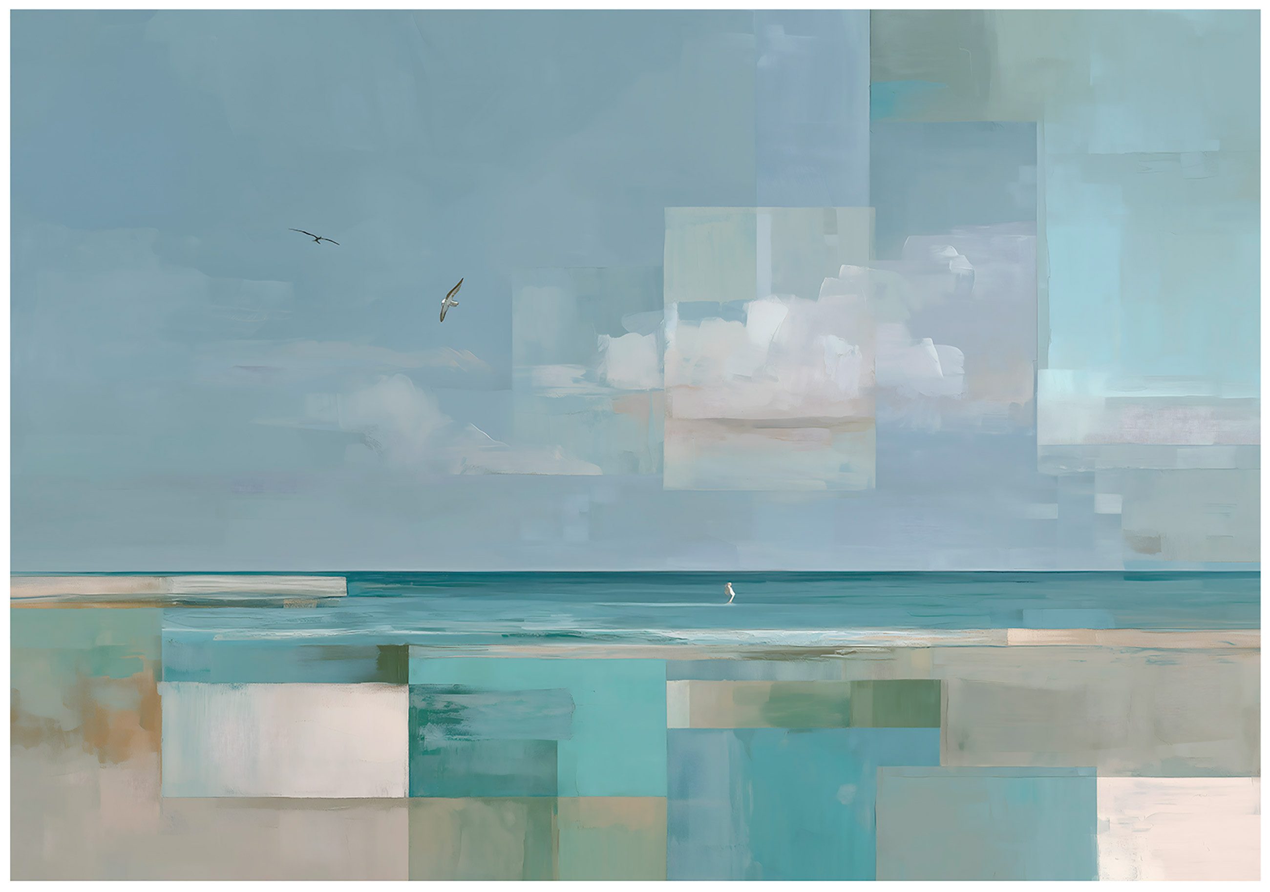 Wallarena Fototapete Abstrakt Strand Blau Vlies Tapete Wohnzimmer Schlafzimmer Wandtapete, Glatt Vlies Washable, Abstrakt, Strand, Wolken, Blau, (Packung, 2 St., Vlies Fototapete), Vliestapete schwarz Wohnzimmer Schlafzimmer Küche Tapete + Kleister