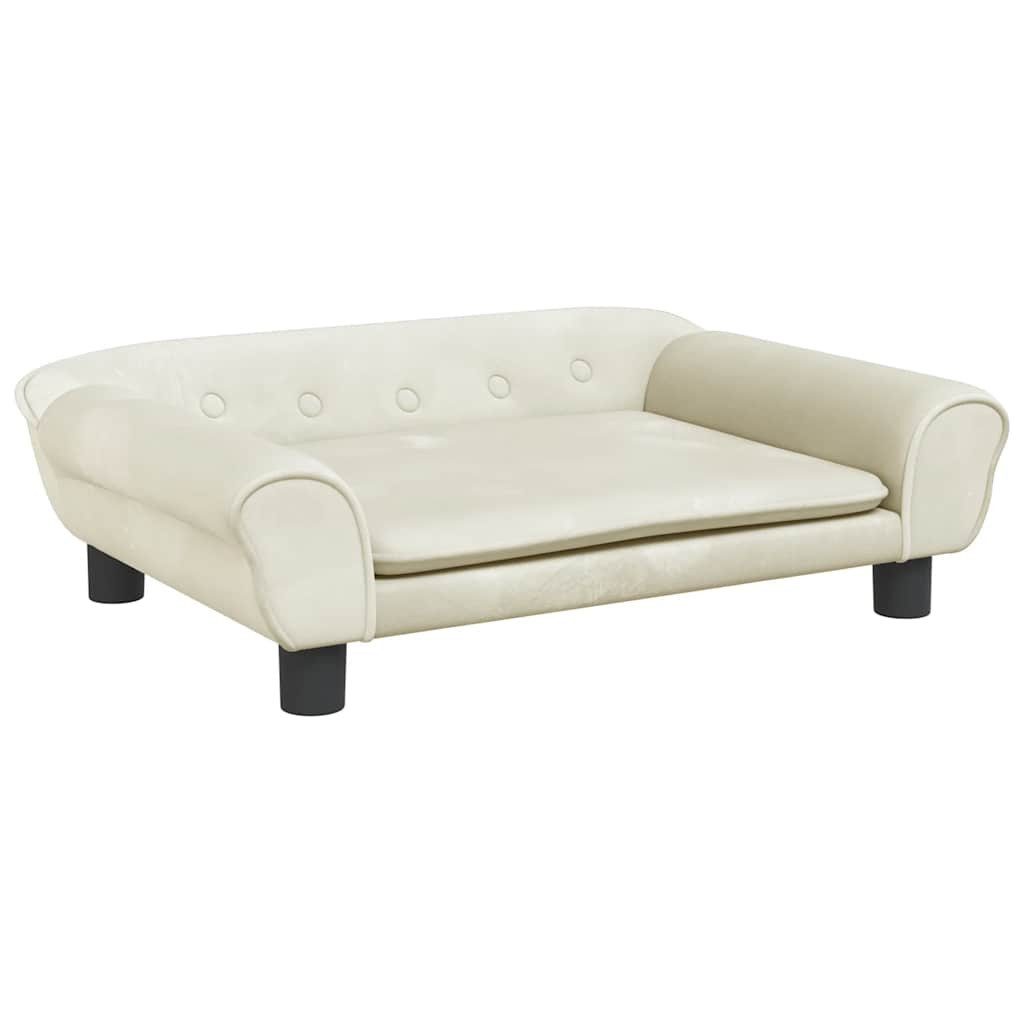 furnicato Hundebett Creme 70 x 48 x 22 cm – Bequemes Haustier-Sofa, Samt, Samtbezogene Hundekiste mit Massivholzrahmen für das Schlafzimmer