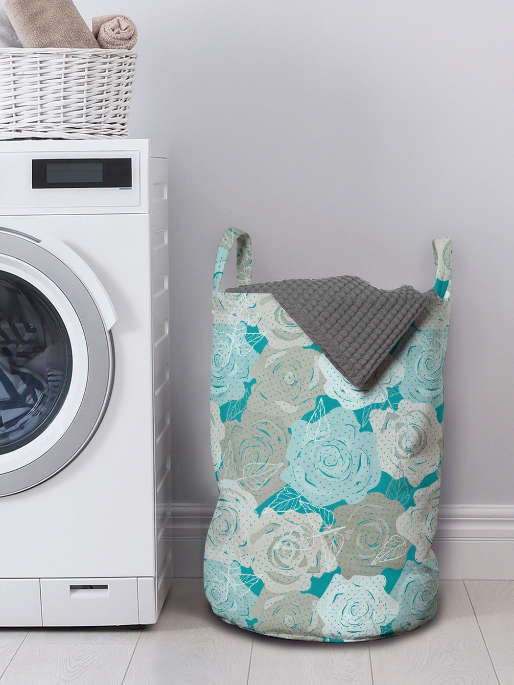 Wäschesäckchen Waschsalons, mit für Rose-Entwurf Griffen Abstrakte Blumen Wäschekorb Abakuhaus Kordelzugverschluss