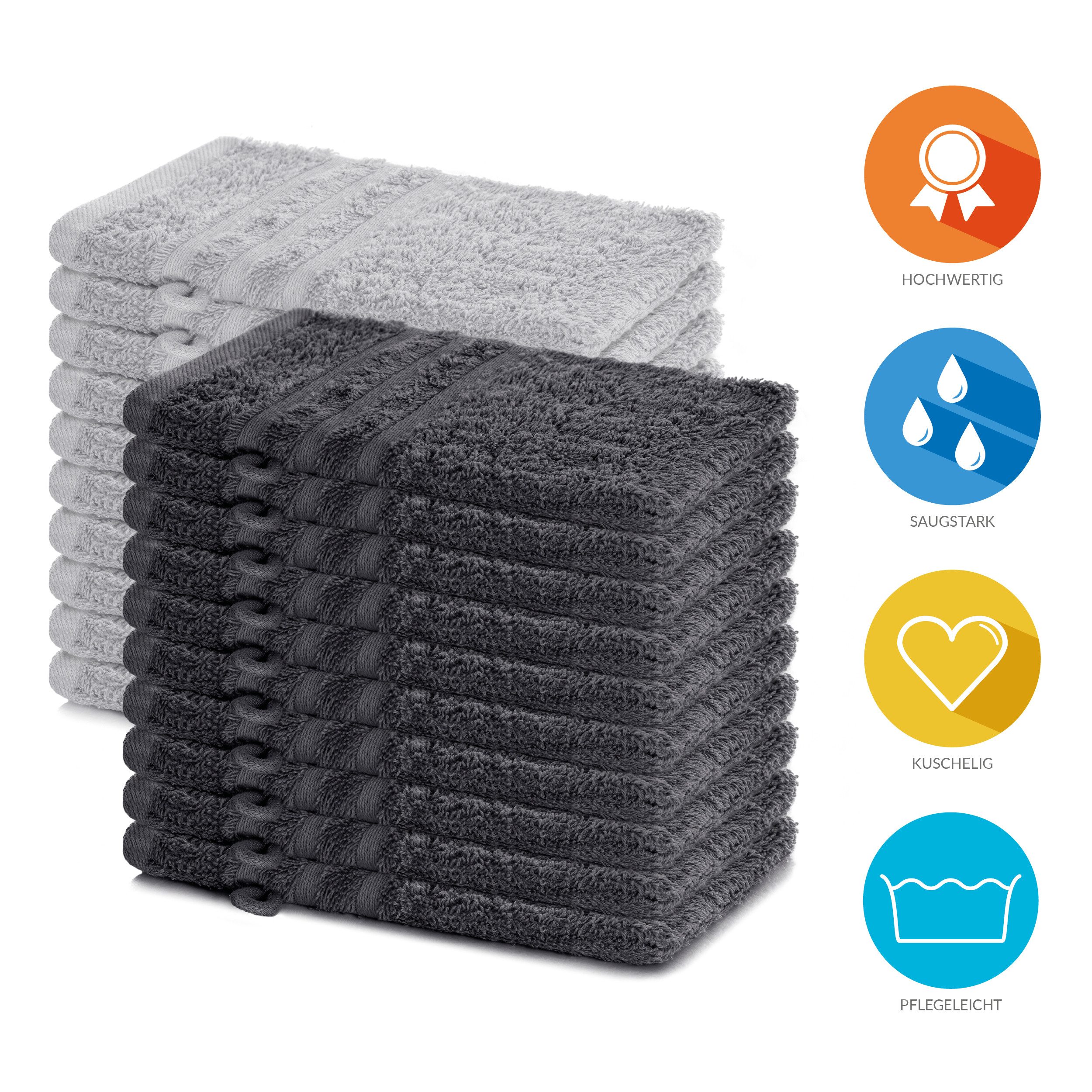 Lavea Waschhandschuh 20er Set Waschhandschuhe, 15 x 21 cm, Elena-Frottierserie, Waschlappen, (20-St), 500 g/m² Frottier, weich & saugstark, pflegeleicht