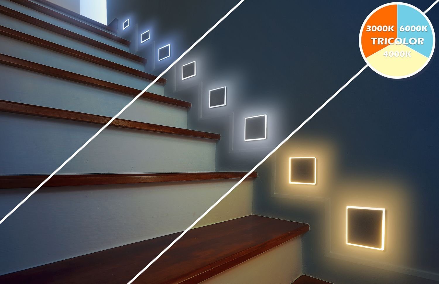 EDGE LED LED Einbaustrahler für Treppenbeleuchtung Schalterdose 3Color weiss eckig LEDANDO warmwe