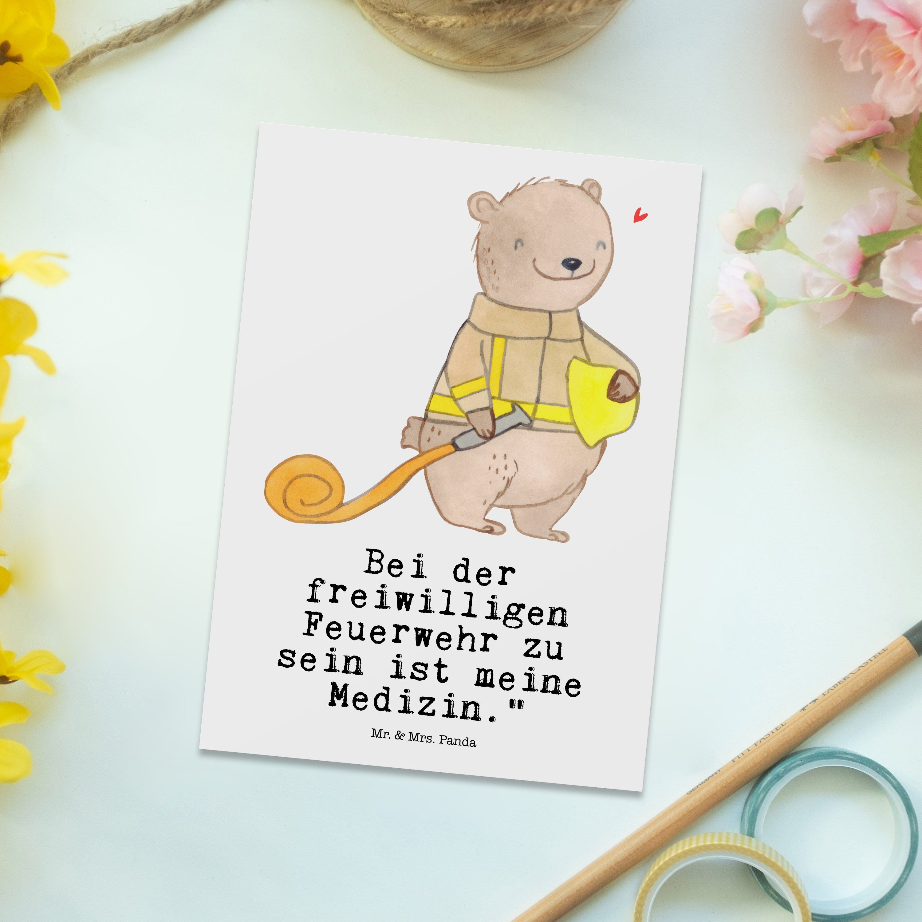 & - Bär Hobby Postkarte Mr. Mrs. Grußkarte, Weiß - Freiwillige Geschenk, Panda Feuerwehr Medizin