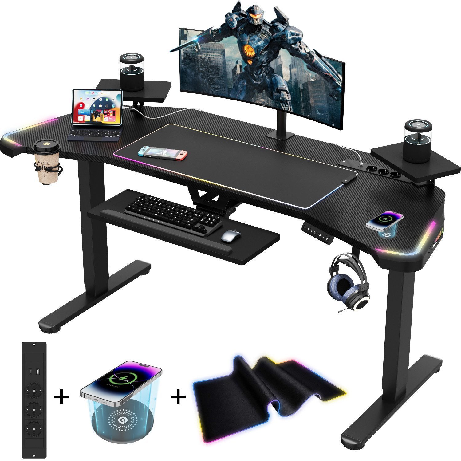 Computertisch Gaming Tisch mit LED-Beleuchtung Schreibtisch