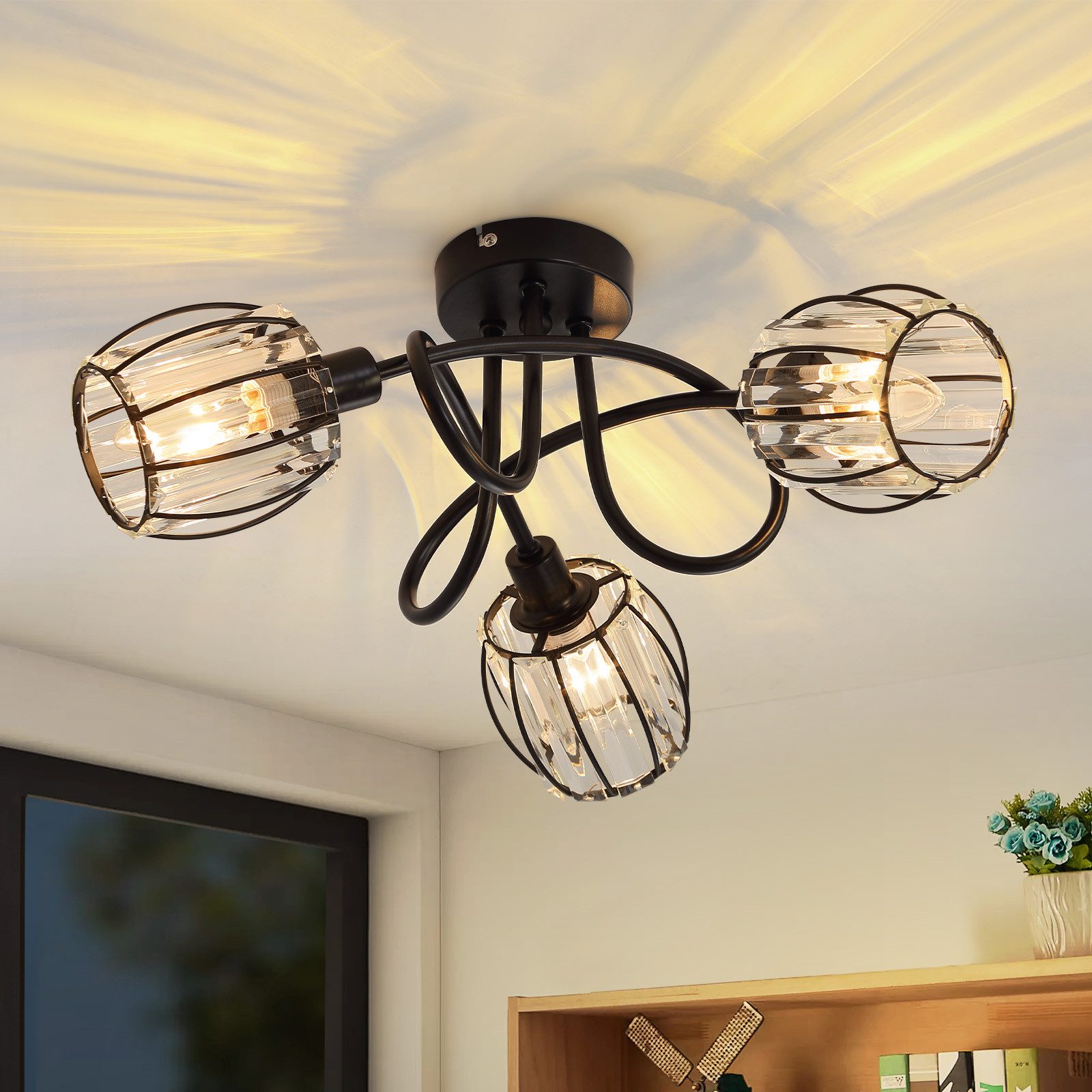 Nettlife Deckenstrahler Kristall Vintage Schwarz E14 Flur 350°Schwenkbar Industrial Deckenspot, LED wechselbar, Retro Strahler Industrial Flurlampe für Flur Hotel