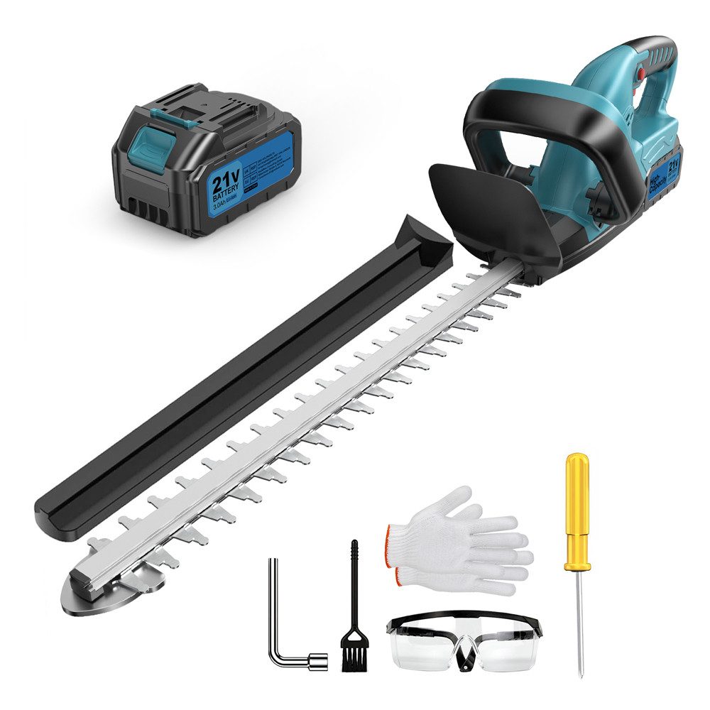 AeroAxis Akku-Heckenschere Elektrische Heckenschere mit 3000mAh Akku und Ladegerät, (Set), Dual Schnittklingen, Heckenschere Akku für Hecken und Sträucher