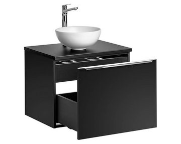 einfachgutemoebel Waschtisch-Set Badezimmer Waschplatz NOIRETTE 60cm, Aufsatz-Becken, schwarz matt, (Badmöbel Set, 1-St., Waschtisch Unterschrank)