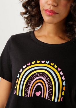 Aniston CASUAL T-Shirt Frondruck mit bunten Bögen und Herzchen - NEUE KOLLEKTION