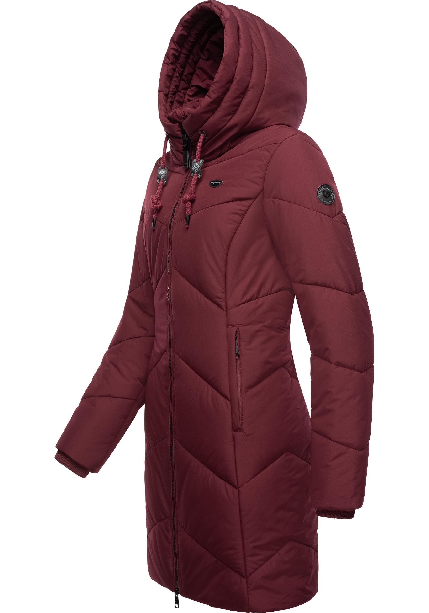 Ragwear Steppmantel Novista Stylischer Wintermantel mit zick zack Muster und großer Kapuze