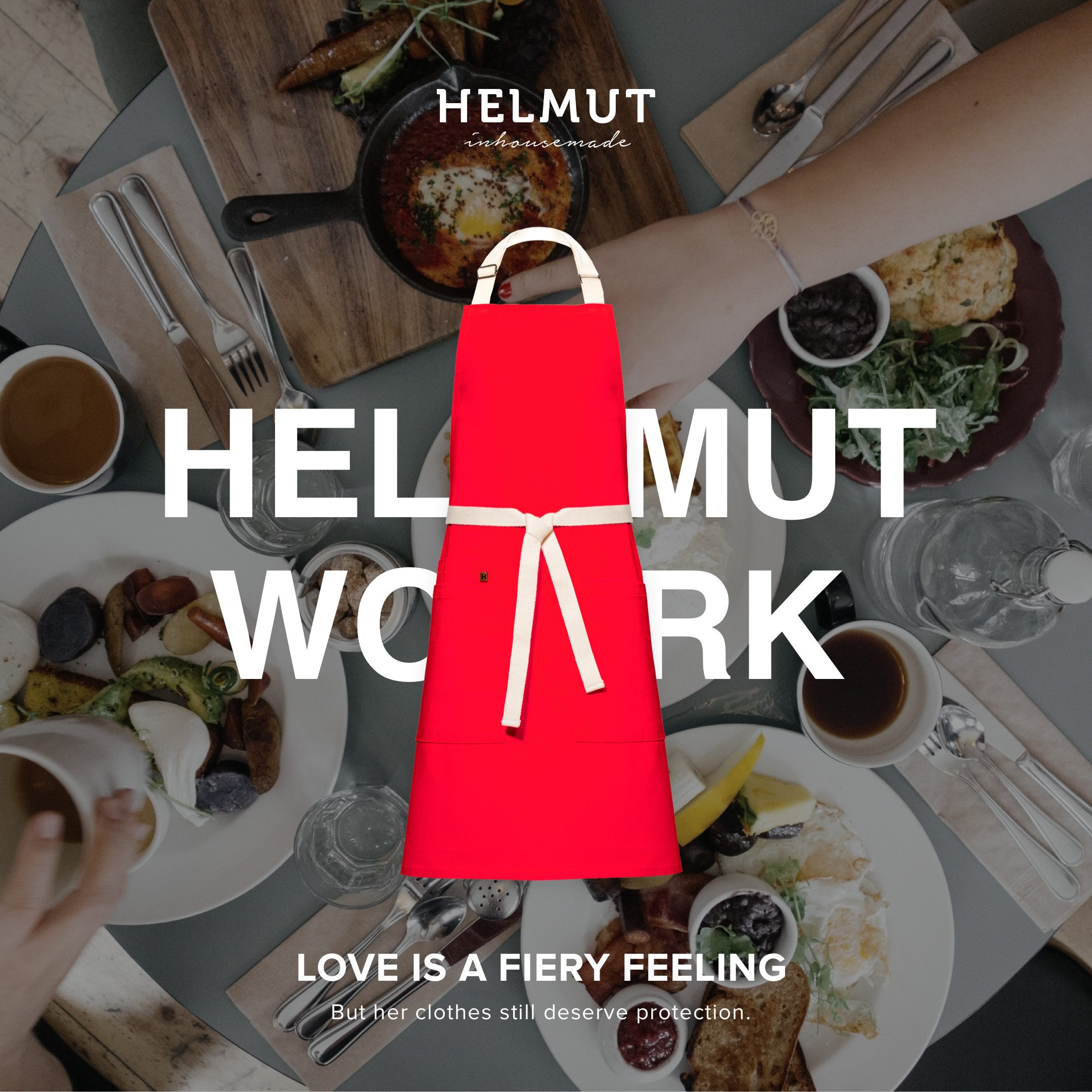 HELMUT Kochschürze Helmut WORK Küchenschürze Premium 100% Baumwolle vegan mit Taschen, (60x80 cm, Profi-Kochschürze für Restaurant Café Gastronomie nachhaltig elegant)