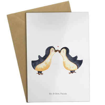 Mr. & Mrs. Panda Grußkarte Pinguin Liebe - Weiß - Geschenk, Geburtstagskarte, Pärchen. Liebespaa, Matte Innenseite