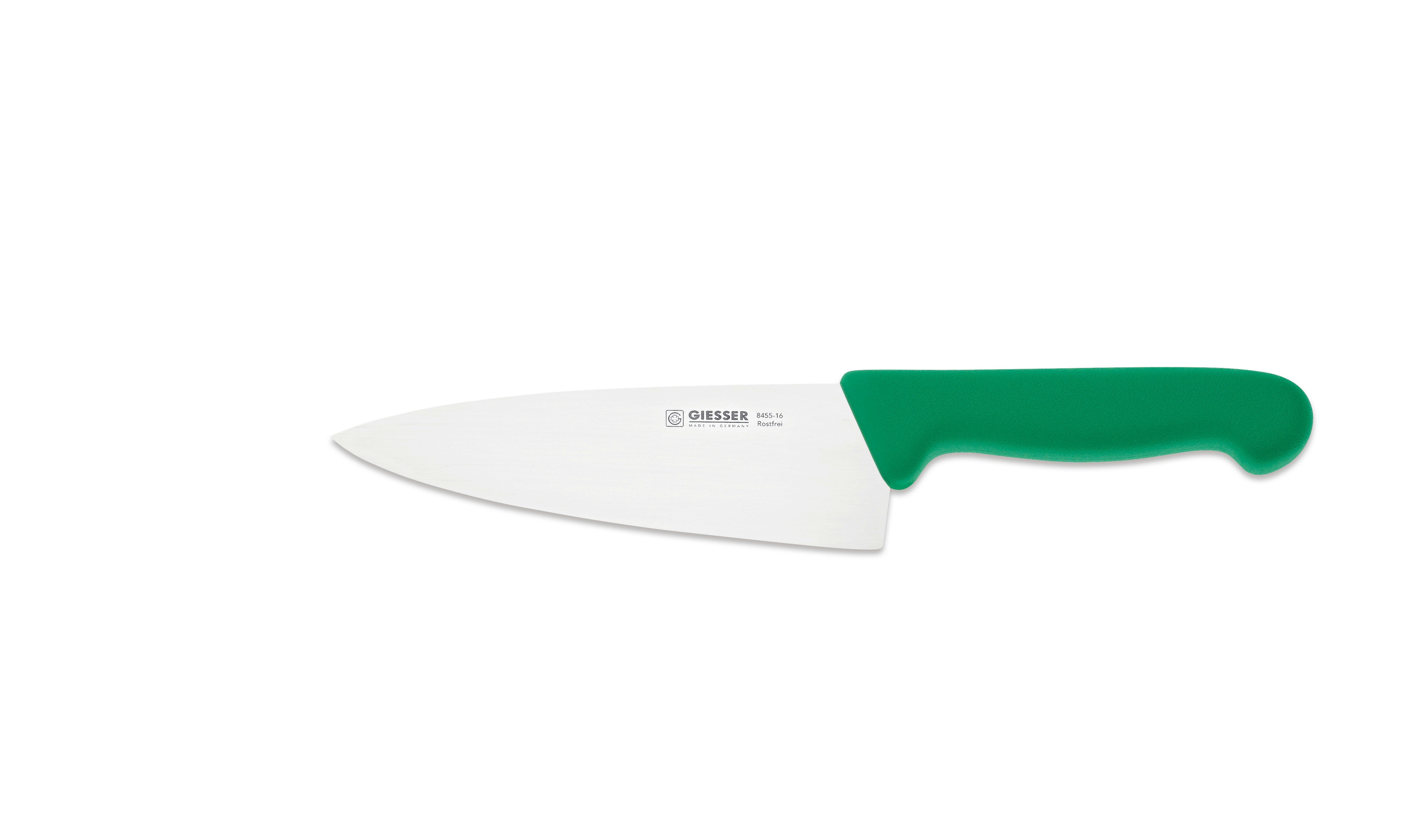 Giesser Messer Kochmesser Küchenmesser breit 8455, Rostfrei, breite Form, scharf, Handabzug, Ideal für jede Küche grün