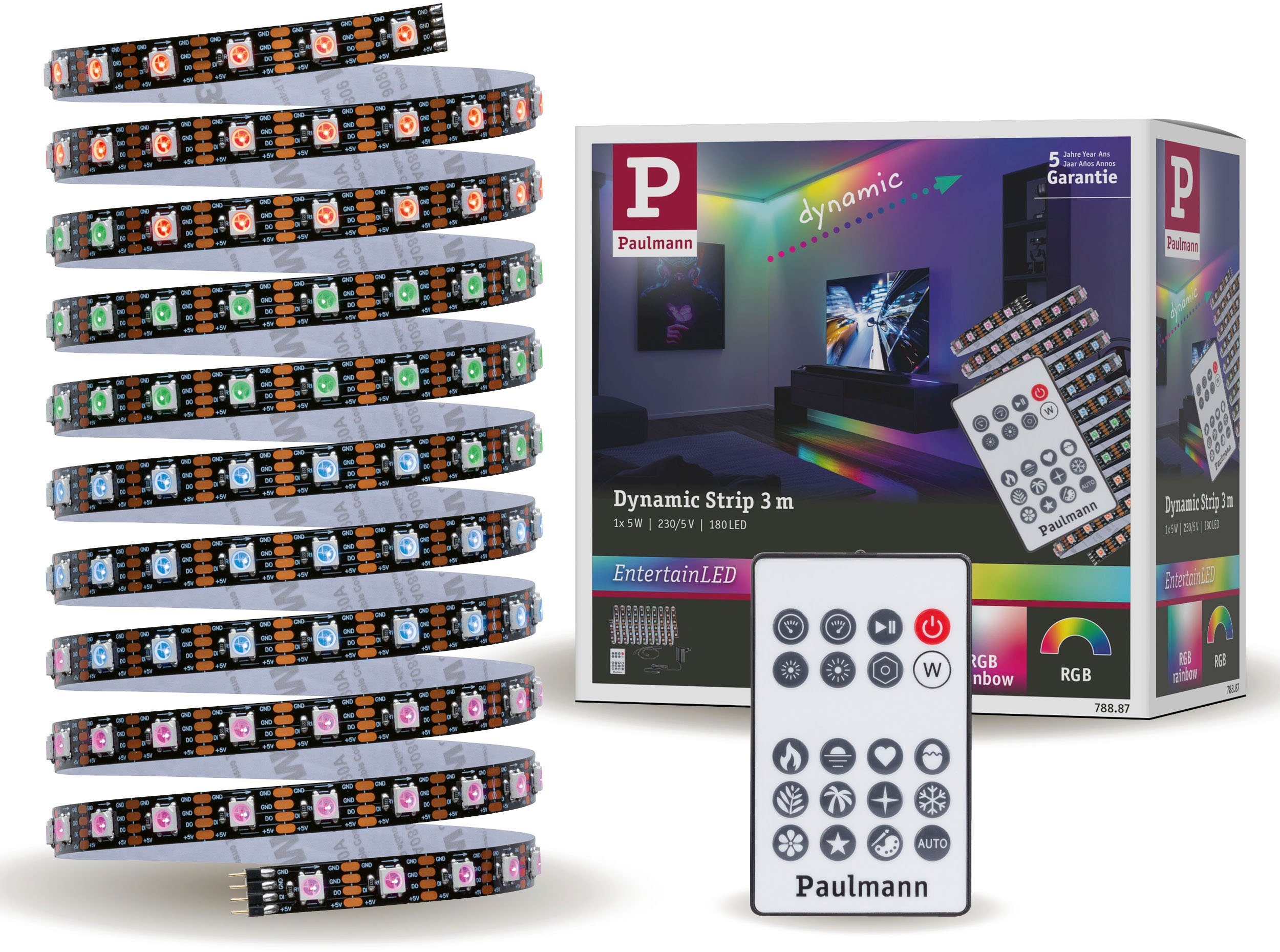 Paulmann LED-Streifen Dynamic Rainbow RGB 3m 5W 60LEDs/m 10VA, 1-flammig | LED-Stripes