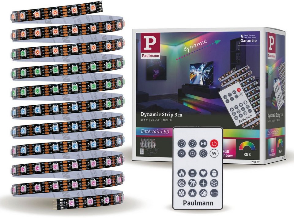 Paulmann LED-Streifen Dynamic Rainbow RGB 3m 5W 60LEDs/m 10VA, 1-flammig,  Energieeffiziente LED-Technik spart bis zu 80% Energie