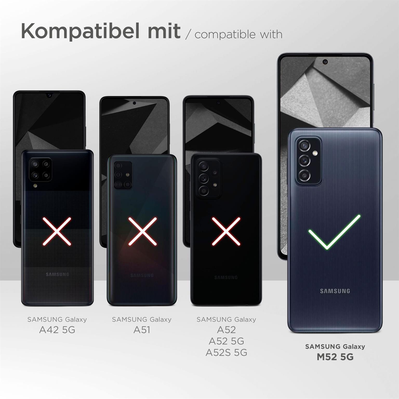 ONEFLOW Handyhülle für Samsung Galaxy M52 5G Premium Hülle Business Cover Rot 6,7 Zoll, 360 Grad Schutzhülle Flip Case Etui Klapphülle Dünn Leder Handy Tasche