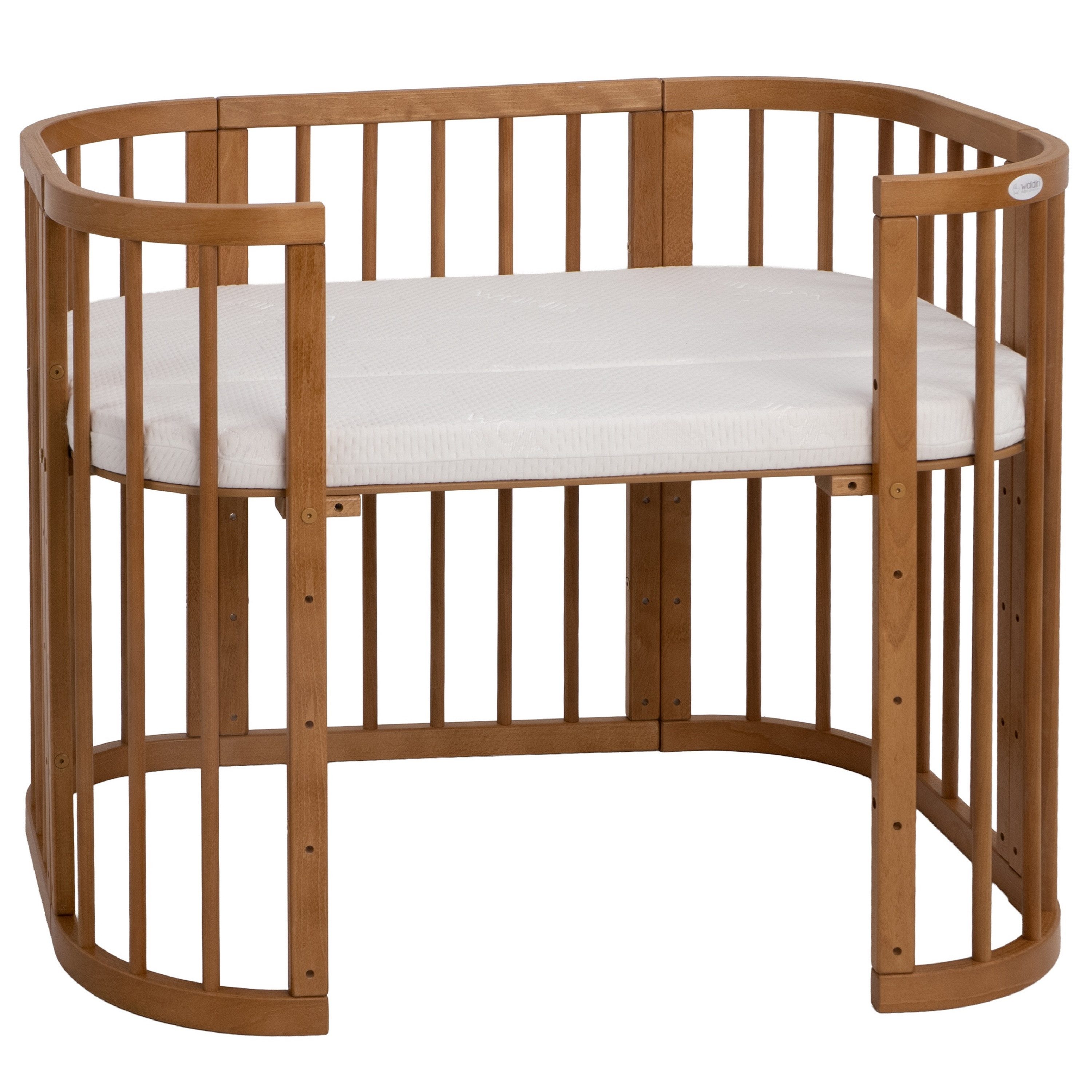 Waldin Babybett Babybett, Beistellbett aus Holz, 5in1 mit Matratze, Belüftet