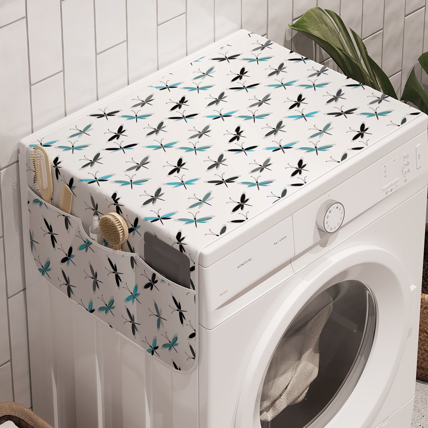 Abakuhaus Badorganizer Anti-Rutsch-Stoffabdeckung für Waschmaschine und Trockner, Schmetterling Simplistic Abstrakte Flügel