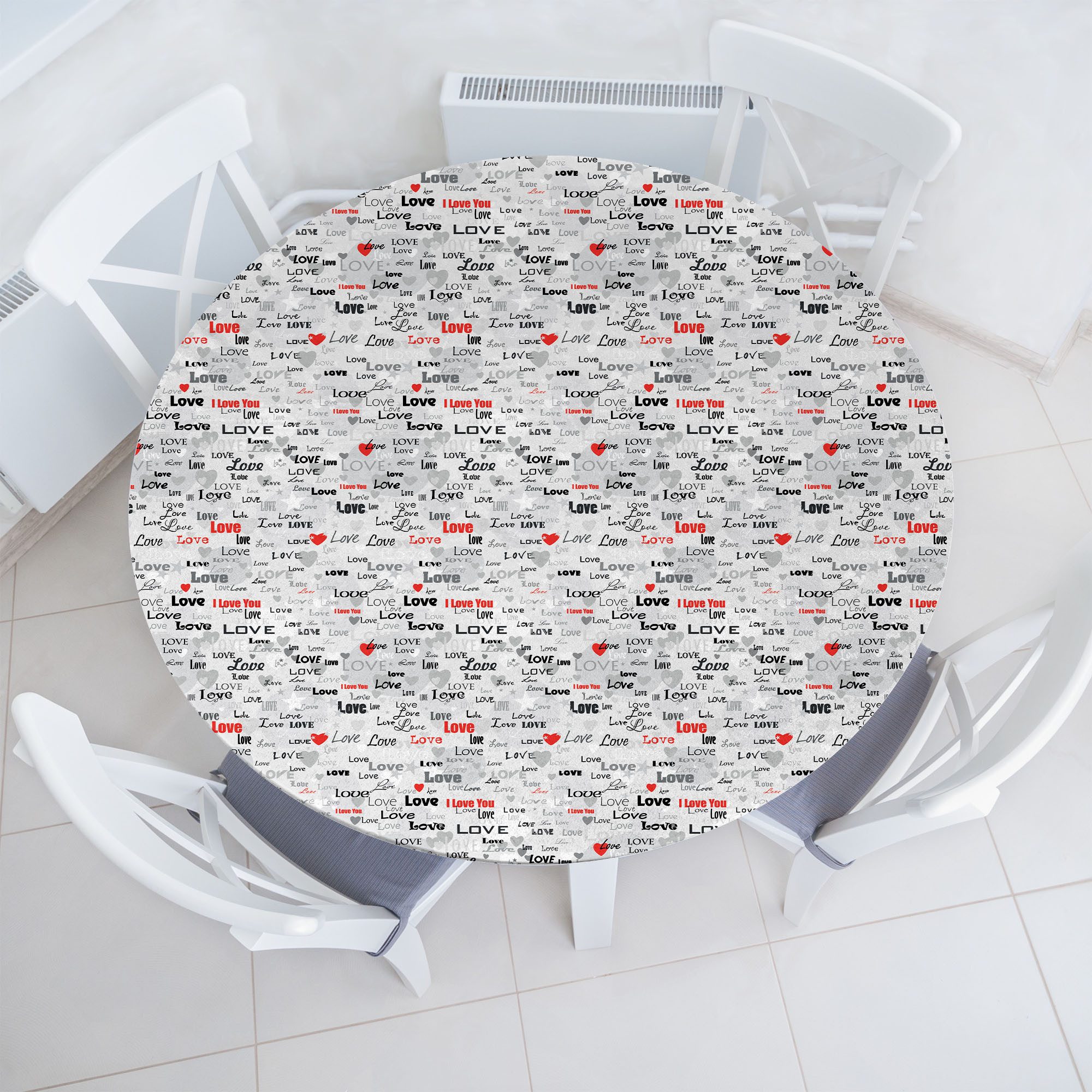 Abakuhaus Tischdecke Rundum-elastische Stofftischdecke, Valentines Ich liebe dich Herzen