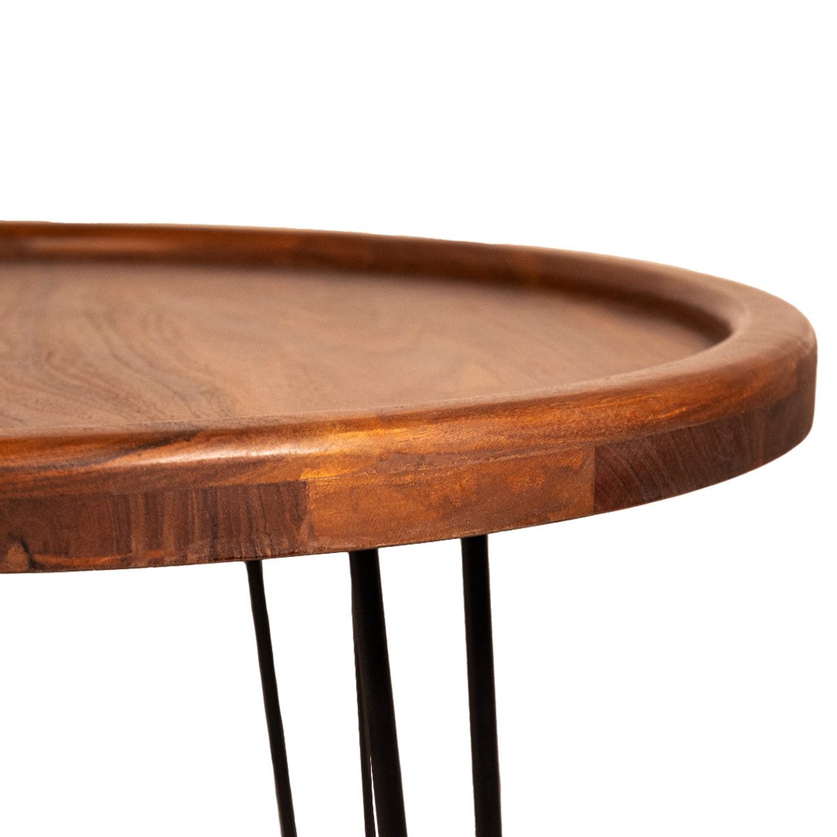 Liadomo Couchtisch Bettina, Tischplatte rund, massives Akazienholz, Metallgestell schwarz