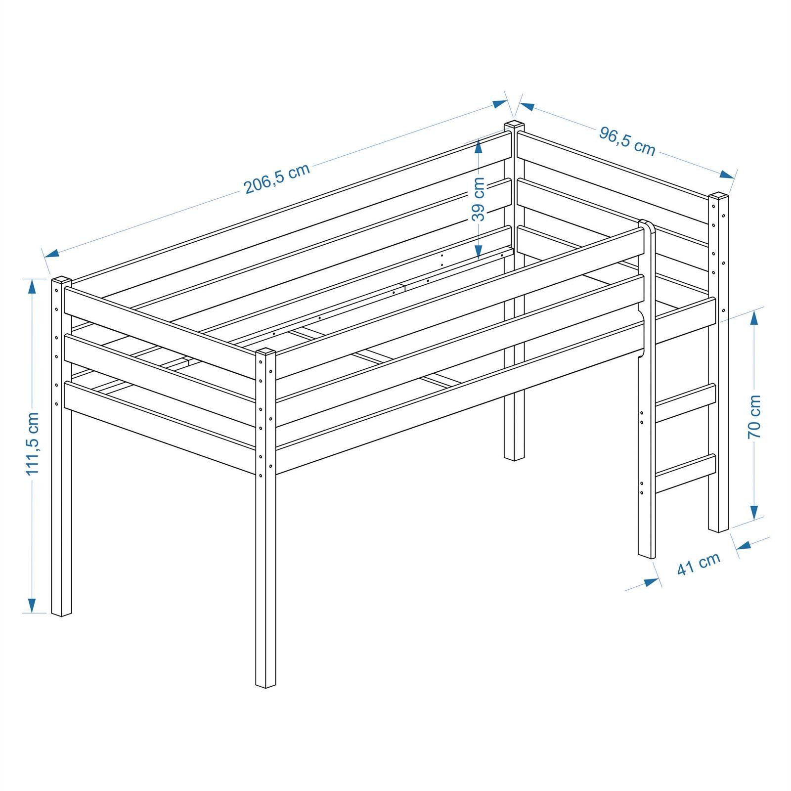 IDIMEX Hochbett ERIK Hochbett Spielbett Kinderbett Bett m. Leiter Kiefer massiv weiss lacki
